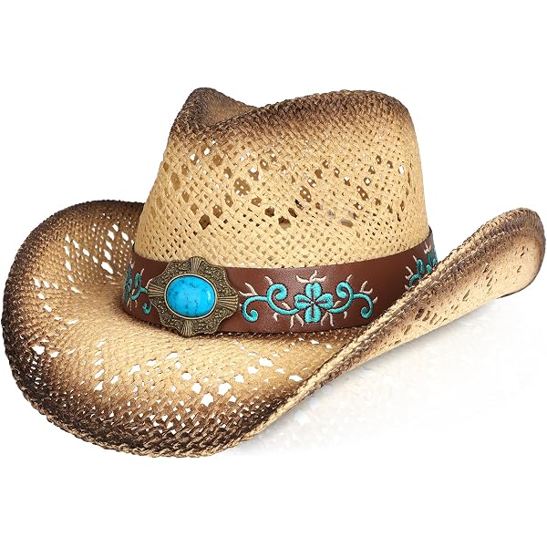 KAQJWL Faux Raffia Straw Western Cowboy Cowgirl Hat for 