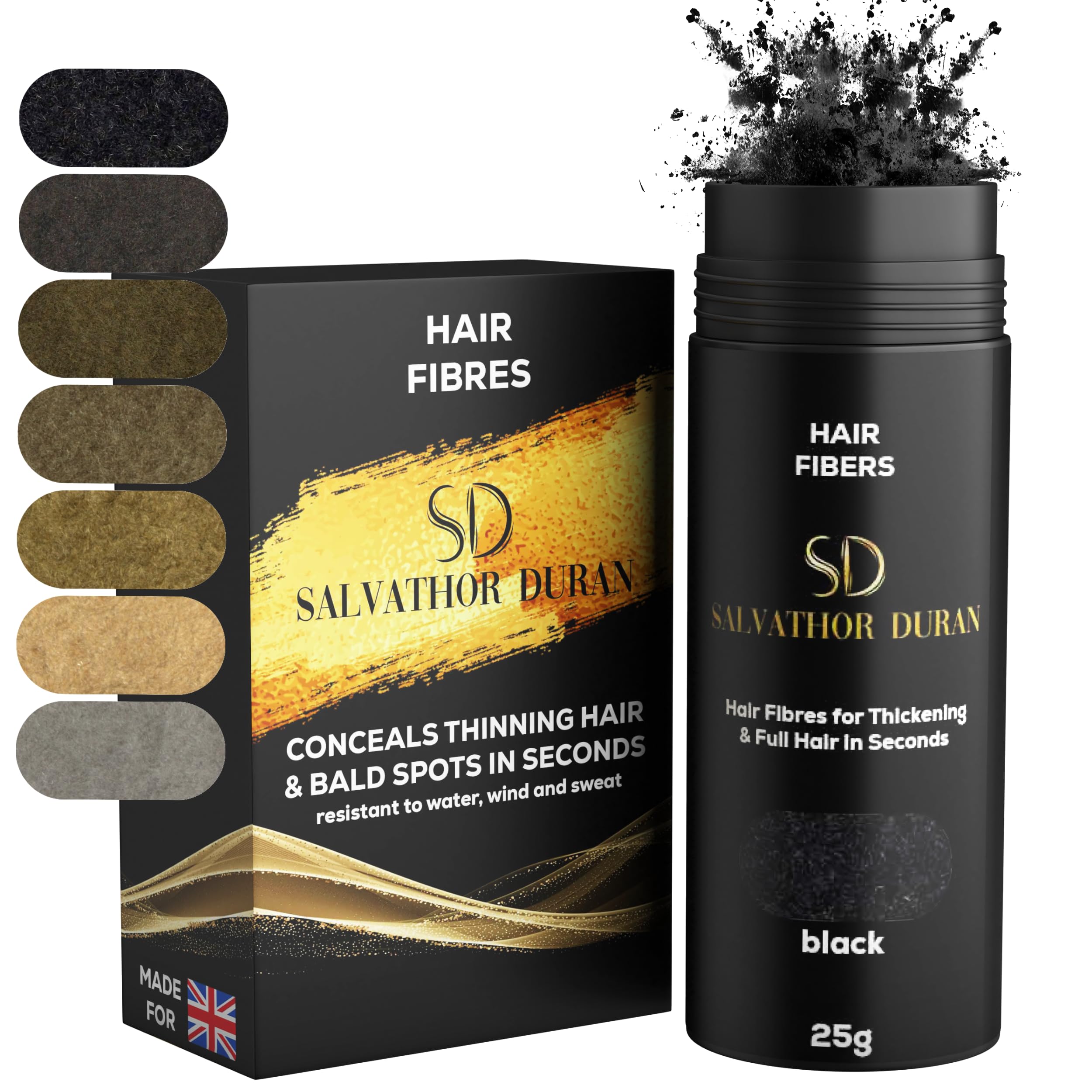 Hair Fibers Salvathor Duran 25 g - Hair Fibre Spray for Instant Volume - Hair Builind Fibers (Black)