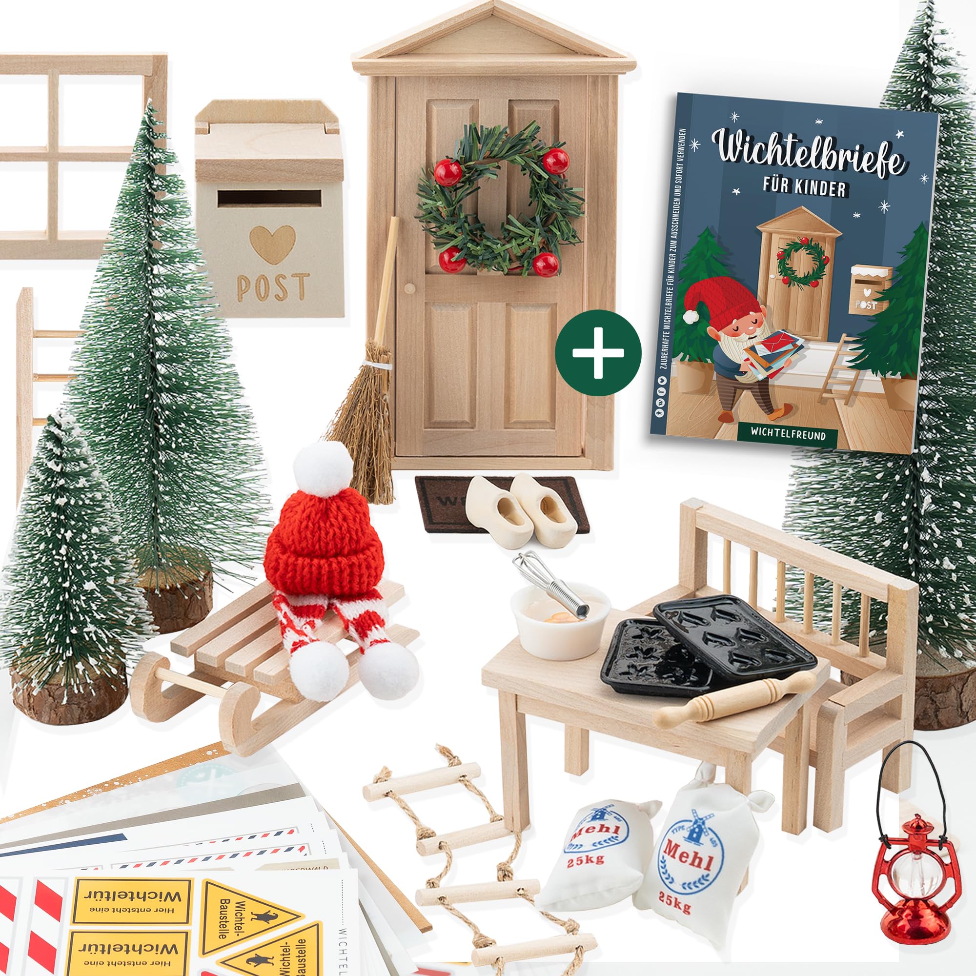 WICHTELFREUND Gnome Door Set with Book - Gnome Door Complete Set and Secret Santa Letters for Children, Gnome Accessories Christmas, The All-Round Carefree Package (Size XXL, Includes Craft Set +