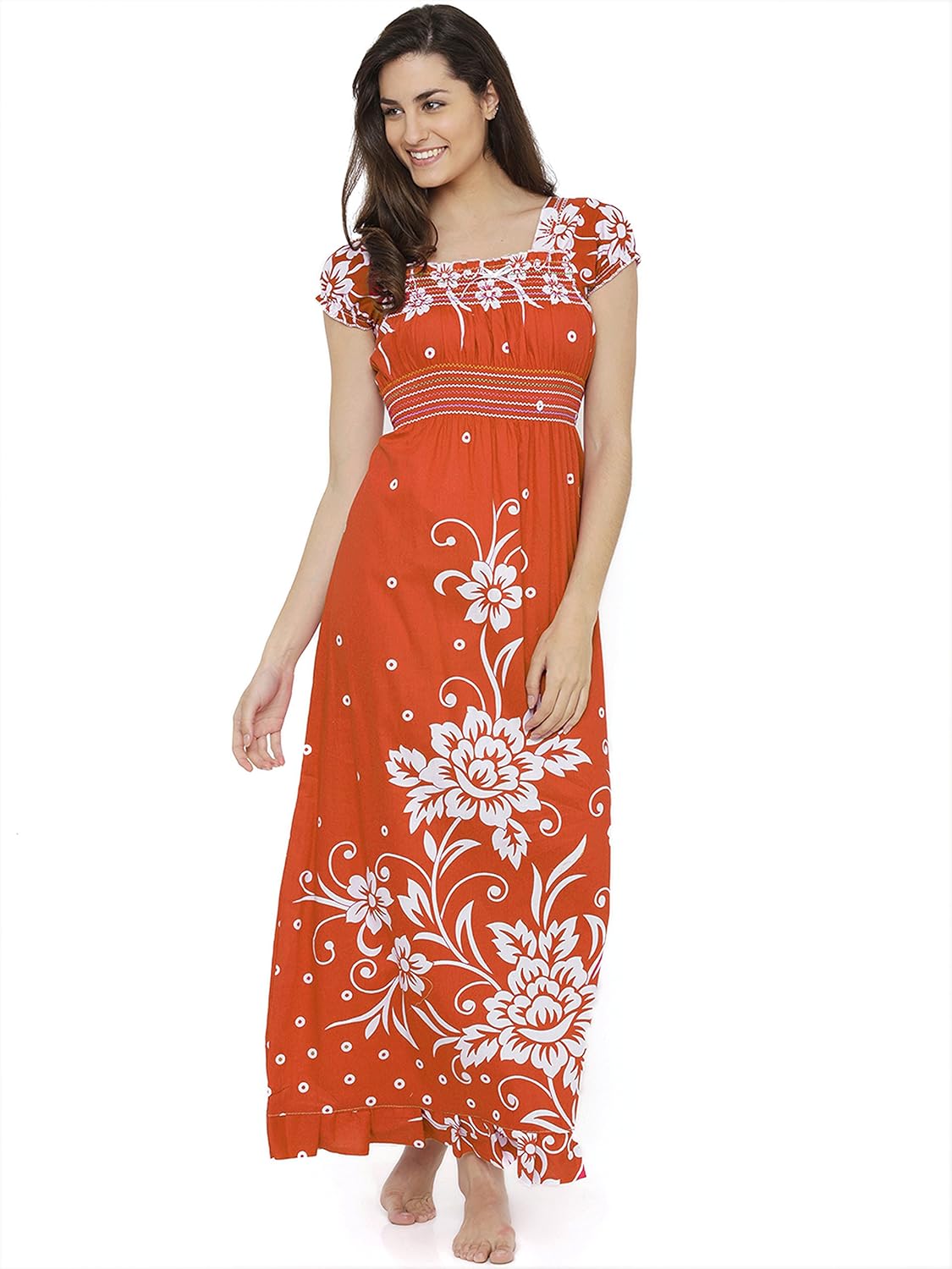 pretty girl women's cotton night gown(ptas63, beige, free size)