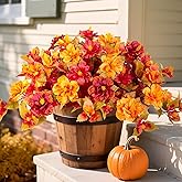 VGNQA Fake Fall Flowers Artificial for Outdoors Decoration 2PCS Faux Orange Flowers for Outdoor Planters Outside Hibiscus Flower Fall Décor for Home Front Porch Yard Patio