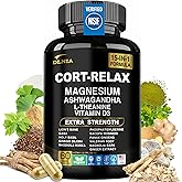 DLNIA Super Calm Cortisol Supplement with Magnesium Glycinate, Ashwagandha KSM-66, L-Theanine, Phosphatidylserine, Ginkgo Biloba &amp; Lions Mane for Calm, Focus, Mental Clarity, Relaxation, Sleep, Energy