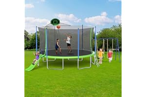 Skepphlay 16ft 14ft 12ft Trampoline Outdoor for Kids and Adults, Large Heavy Duty Round Trampoline with Basketball Hoop, Enclosure Net for Backyard, ASTM Approved