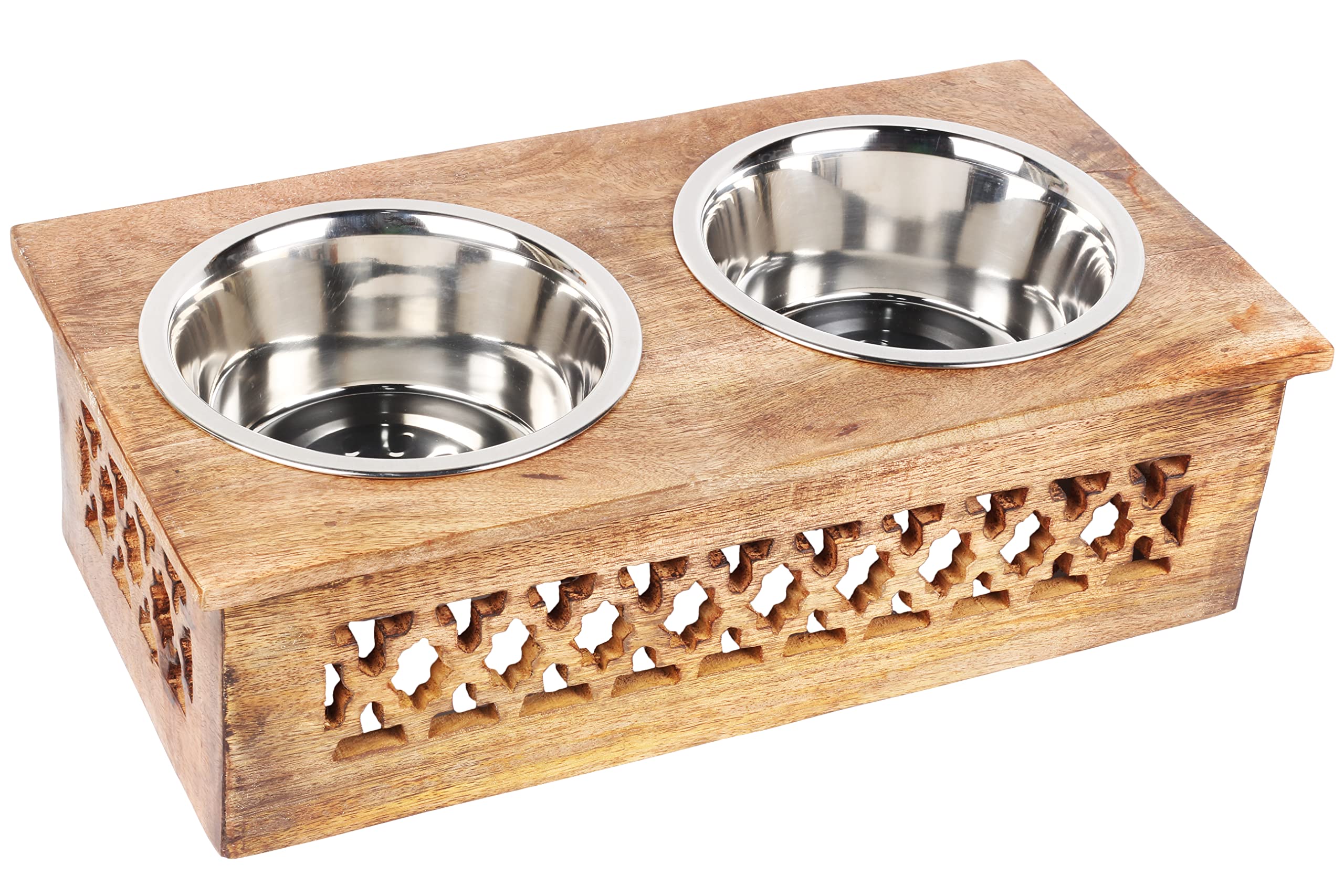 Photo 1 of *MISSING A BOWL *
Wooden Pet Feeder Station Stand with 2 Stainless Steel Bowls | Raised Dog Bowl Elevated Cat Bowl | Pet Dining Table for Puppy & Cats | 16 x 8.5 x 5 Inches