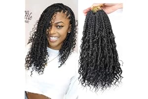 LMZIM Goddess Box Braids Crochet Hair 14 Inch Boho Crochet Box Braids Pre-looped 8 Pack Bohemian Box Braids Crochet Braids Synthetic Braiding Hair Extensions for Black Women