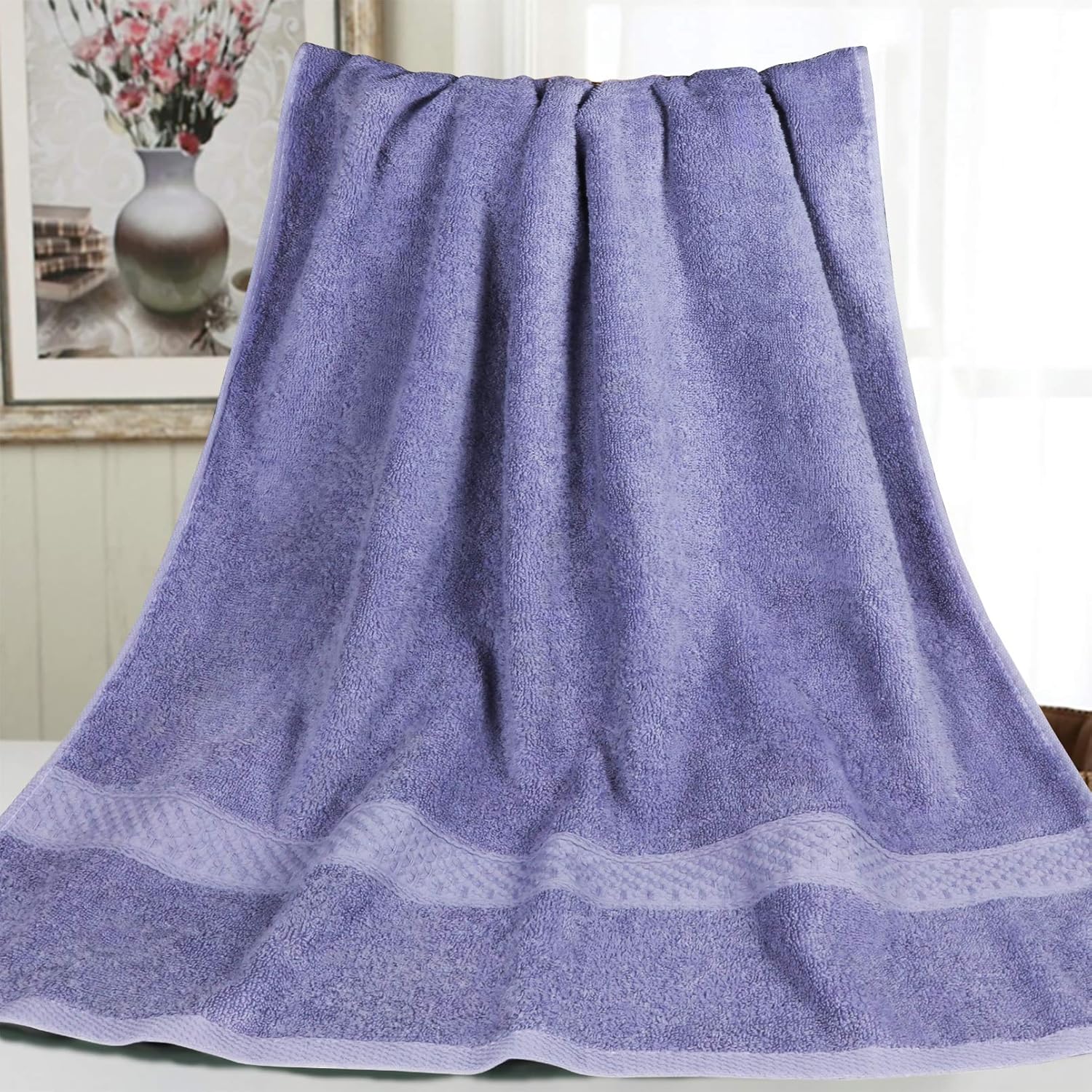YOOFOSS Bath Towels 100% Organic Cotton Bath Towels Set 28x55 in Large Soft, Plush, Absorbent Towel for Bathroom - Purple: Kitchen & Dining