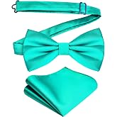 Branduce Mens Solid Color Double Fold Pre-tied Bow Tie and Pocket Square Set
