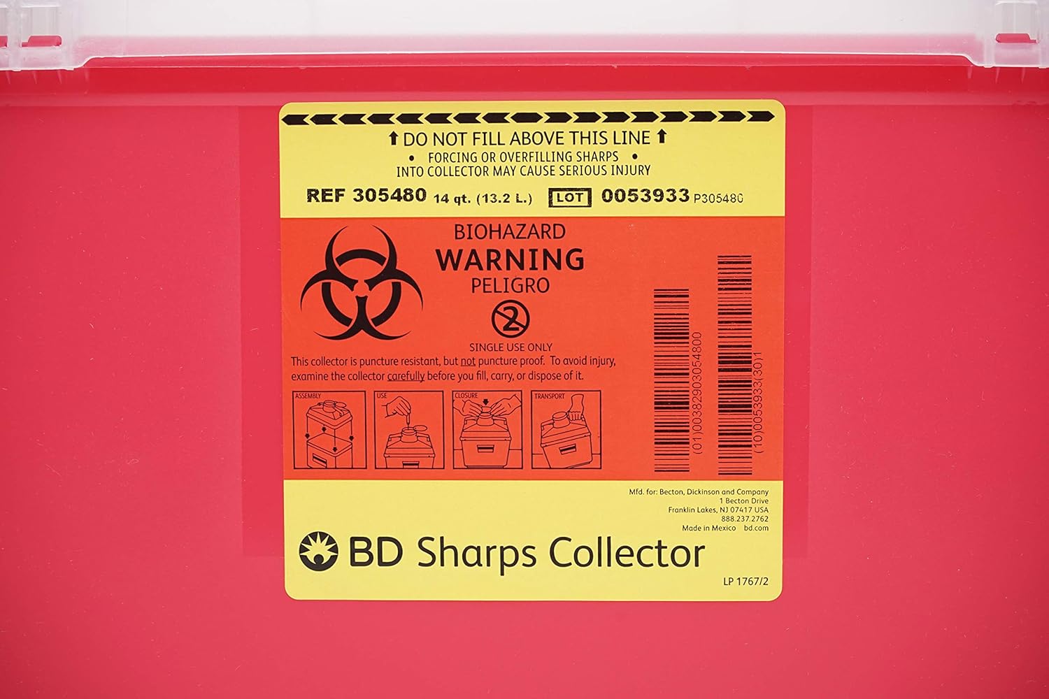 Becton Dickinson Sharps Collectors, Multi-Use, 14QTS 13.2L, 305480 (Case of 20), red: Industrial & Scientific
