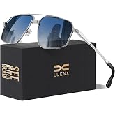 Luenx Polarized Aviator Sunglasses Men Women Retro Square UV400 Driving | Large 60mm Lens,Lightweight,Metal Frame,Polygon Shades,Adjustable Nose Pads,Anti-slip,Scratch-Resistant,Eye Protection