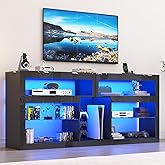 chartustriable 71" LED TV Stand w/Power Outlet, 31.5" Tall Entertainment Center for 75 Inch, Gaming Console with Storage, Adjustable Shelf Modern High Cabinet for Living Room Bedroom, Black Marble