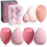Makeup Sponge Set BS-MALL with Storage Case 7 Pcs for Liquid, Cream, and Powder,SAVE Foundation with 1 Mini Makeup Sponge For Travel Daily Use (A-Pink）