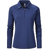 MoFiz Women's Golf Polo Shirt Long Sleeve Collared 1/4 Zip Stretch Soft Athletic Tops for Tennis Hiking & Outdoor Sports
