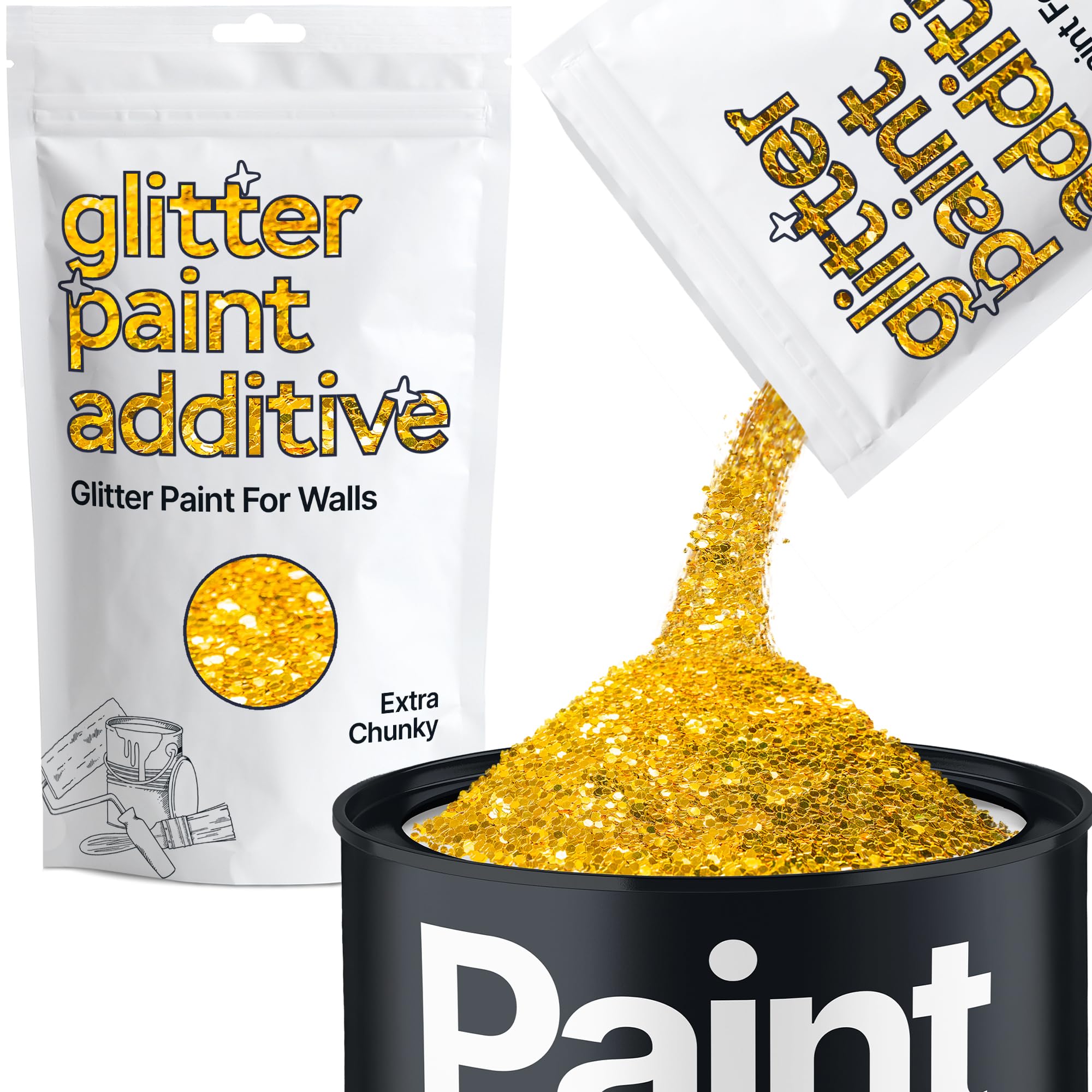 Hemway Gold Glitter Paint Additive Extra Chunky 100g for Adding Sparkle to Paints & Varnish | Paint Walls Sparkly Add to Emulsion, Acrylic or Lacquer Indoor