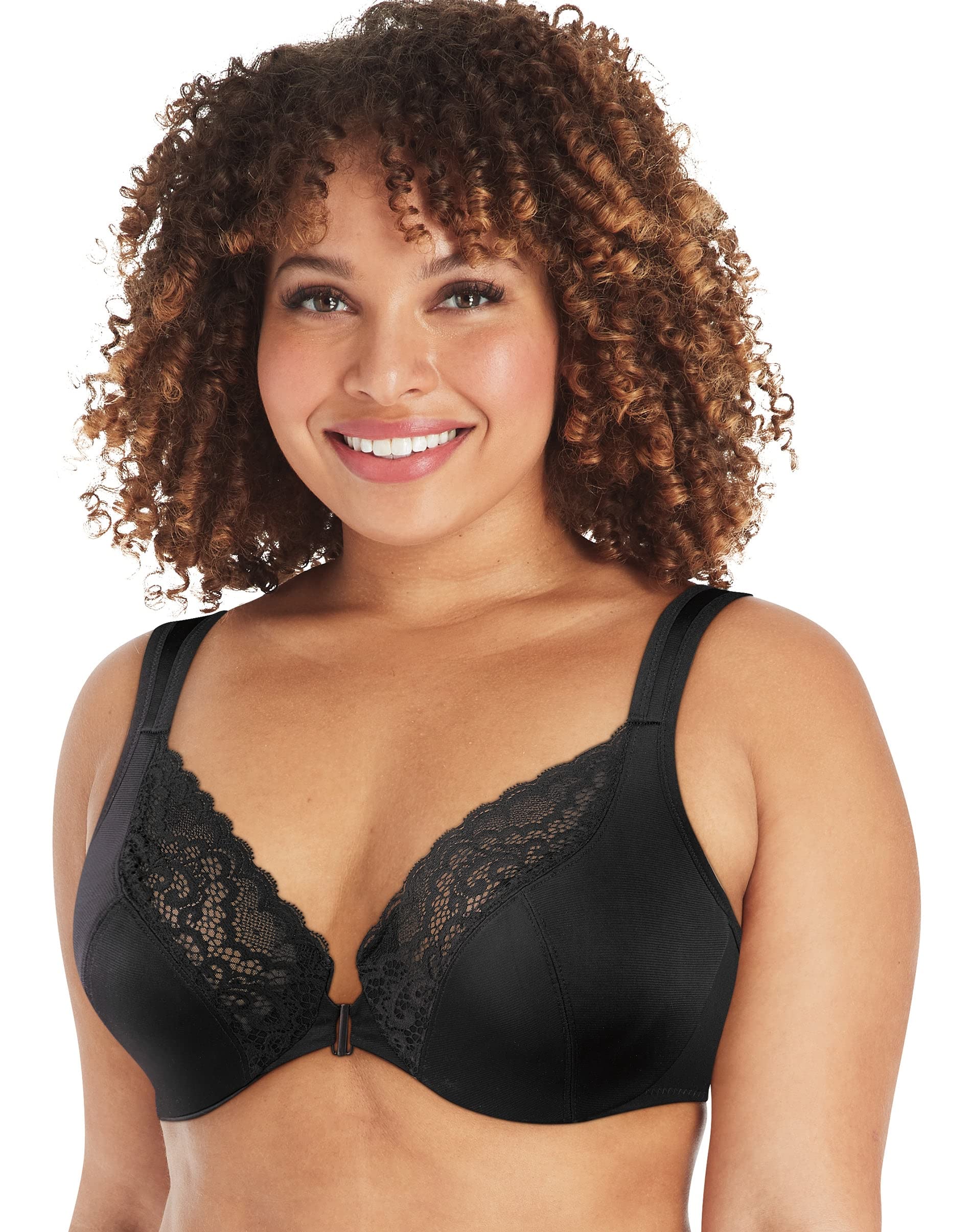 Photo 1 of Playtex Women's Secrets Front-Close No-Poke Dreamwire Underwire, Cooling TruSUPPORT Bra, Black, 46D