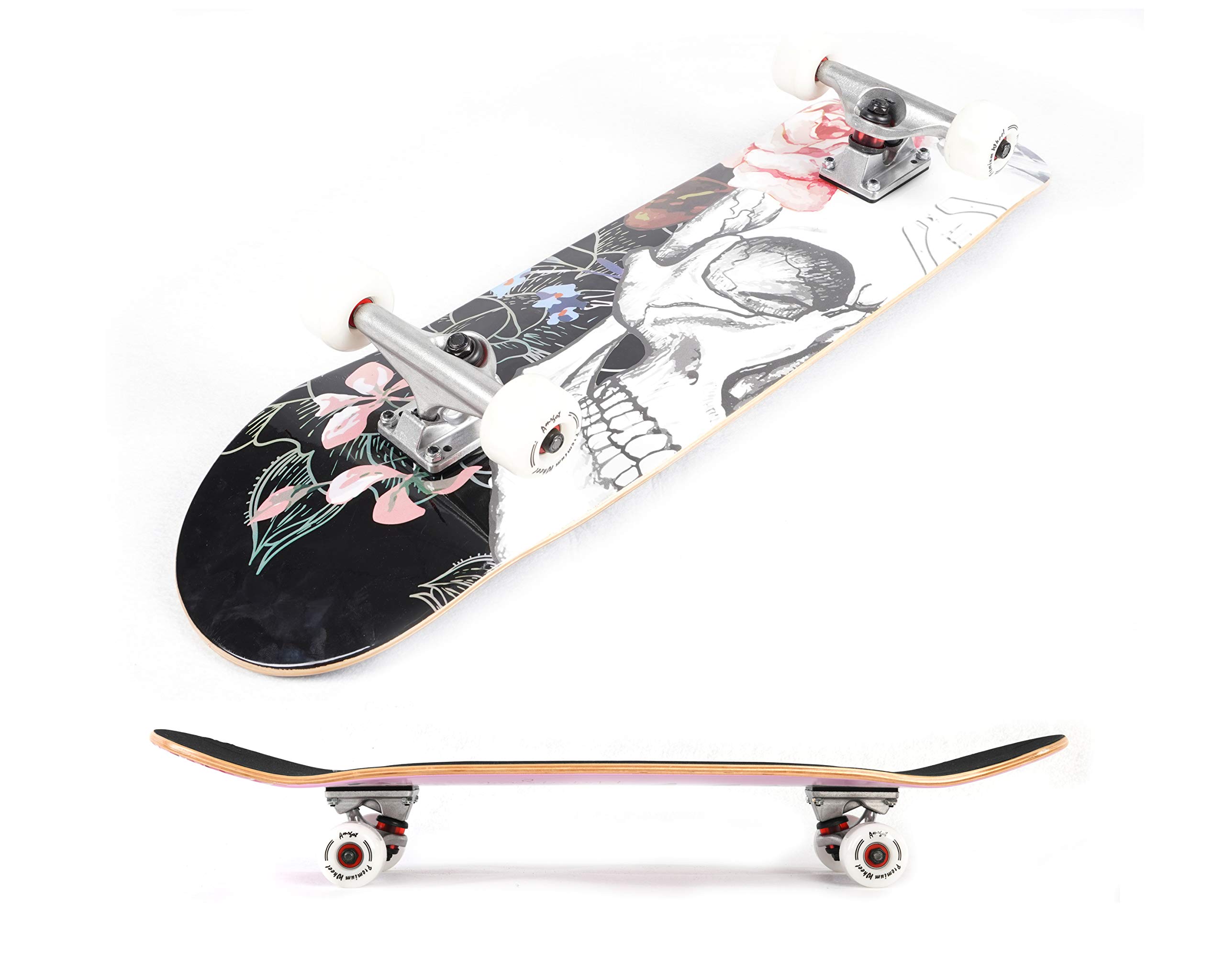 Amrgot Skateboards for Beginners,31 * 8 inches Complete Skateboards for Kids,Boys,Girls and Adults,7 Layer Maple Wood,Double Kick Deck Concave Standard and Tricks Skateboard