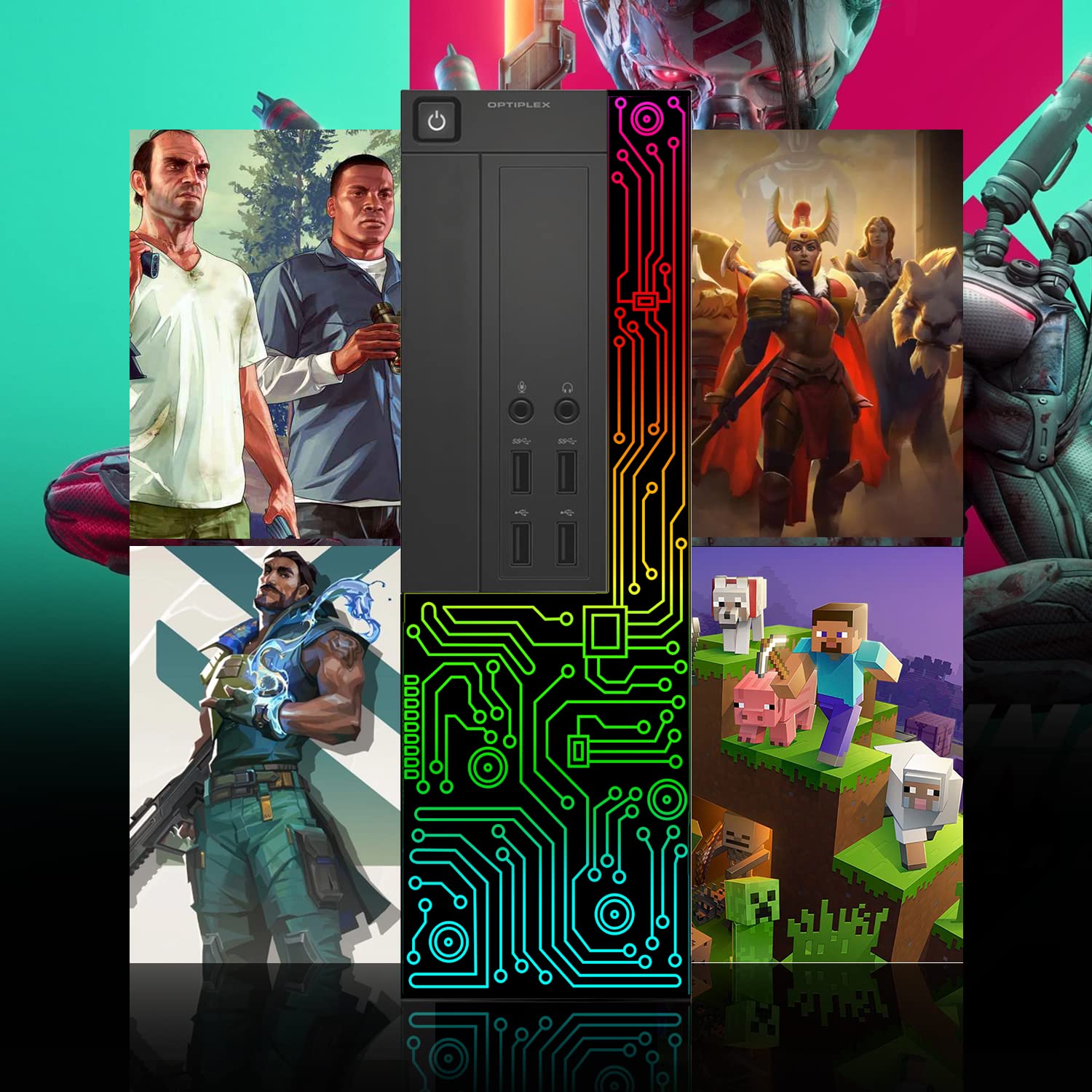 Dell Gaming OptiPlex Desktop RGB Computer PC, Intel Core i5, AMD RX 550 4GB GDDR5, 16GB RAM, 512GB SSD, 24 Inch HDMI Monitor, RGB Keyboard Mouse and Headset, WiFi, Windows 11 Pro (Renewed)
