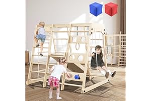 ACENOVA Folding Indoor Jungle Gym for Toddlers, Foldable Toddler Indoor Playground, Space-Saving 8-in-1 Montessori Indoor Toddler Climbing Playset with Slide/Climbing, Swing,Net, Monkey Bars, Ring