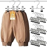 Eunhdet 24 Pack Baby Hangers with Clips, 360°Rotatable Toddler Pant Hangers with Clips, Non-Slip Space Saving Kids Hanger for Newborn Children Clothes Skirts Boots Closet Organizers, Black