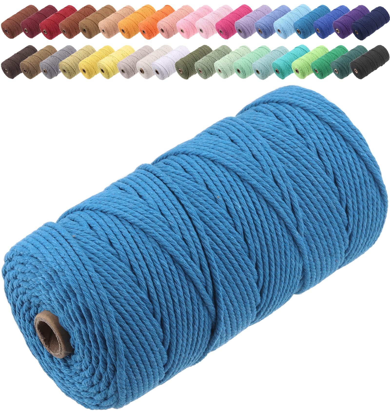GOHOF Macrame Cord 3mm x 150m Premium Cotton Macrame Rope, 4 Strand Twisted Soft Cotton Cord, One of The Most Perfect Materials for Macrame Art, Cotton String Without Chemicals (Dodger blue)