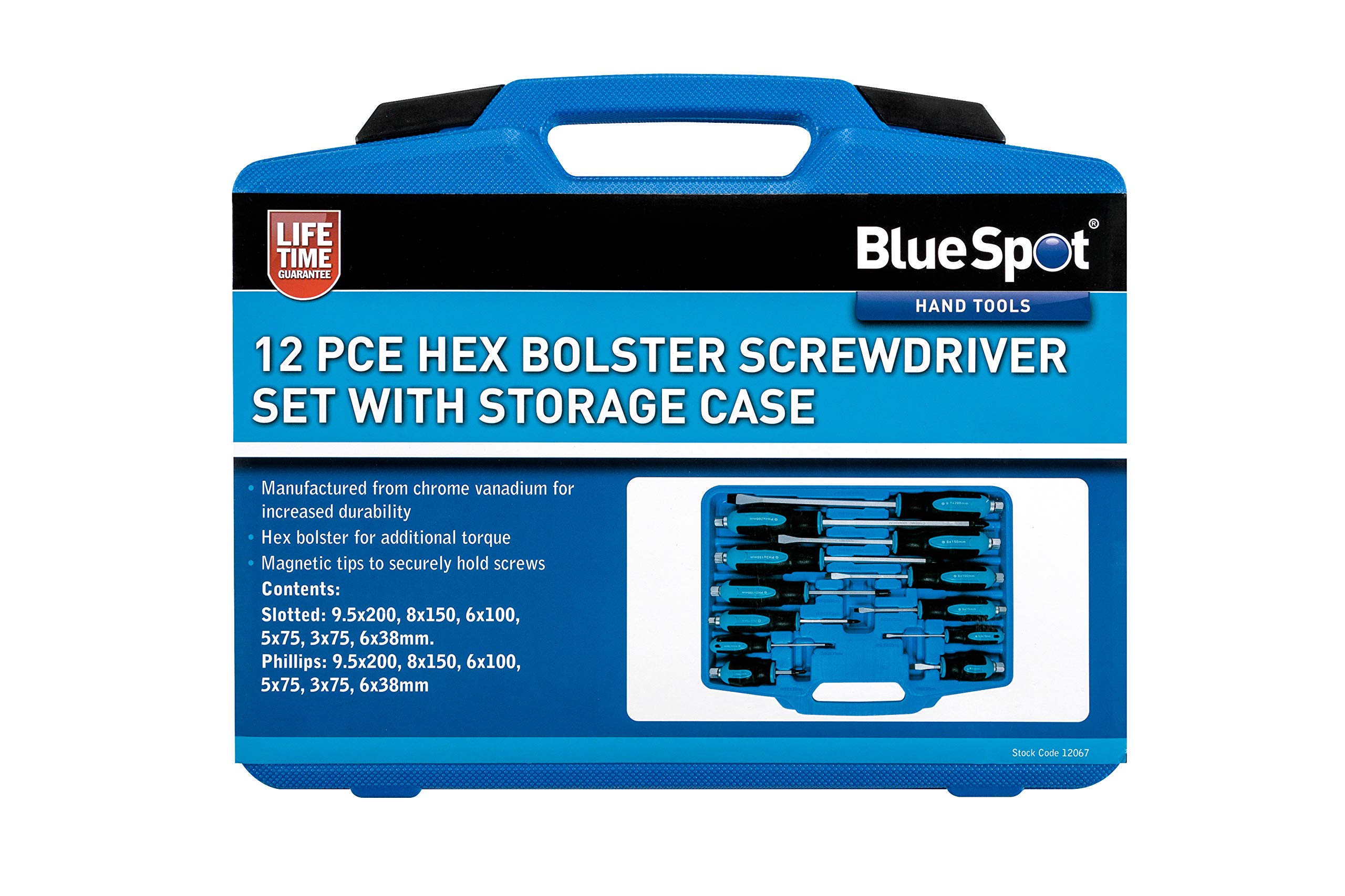 BlueSpot 12PCE Hex Bolster Screwdriver Set with Storage Case