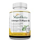 Olio di Alghe Omega 3 Vegan di Vegan Vitality: 400mg DHA per Capsula. 60 Capsule