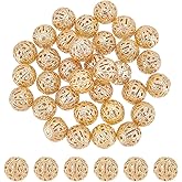 BENECREAT 40 PCS Real 18k Brass Plated Real Gold Brass Round Filigree Beads Hollow Filigree Beads, Gold Plated Openwork Loose Beads for DIY Jewelry Making and Other Crafts, About 10mm in Diameter