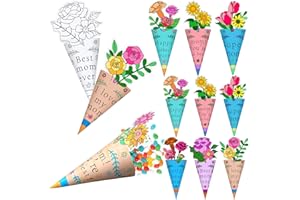 Fulmoon 24 Sets Mother's Day Crafts for Kids Color Your Own Mother's Day Bouquet DIY Mother's Day Craft Gift from Kids School Classroom Fun Home Activities Flowers Bouquet for Party Favors