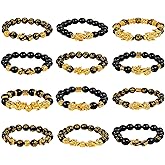 NEWITIN 12 Pieces Feng Shui Bracelets for Men Lucky Bracelet Obsidian Wealth Amulet Bracelet Hand Carved Pi Xiu Bracelets for Men and Women