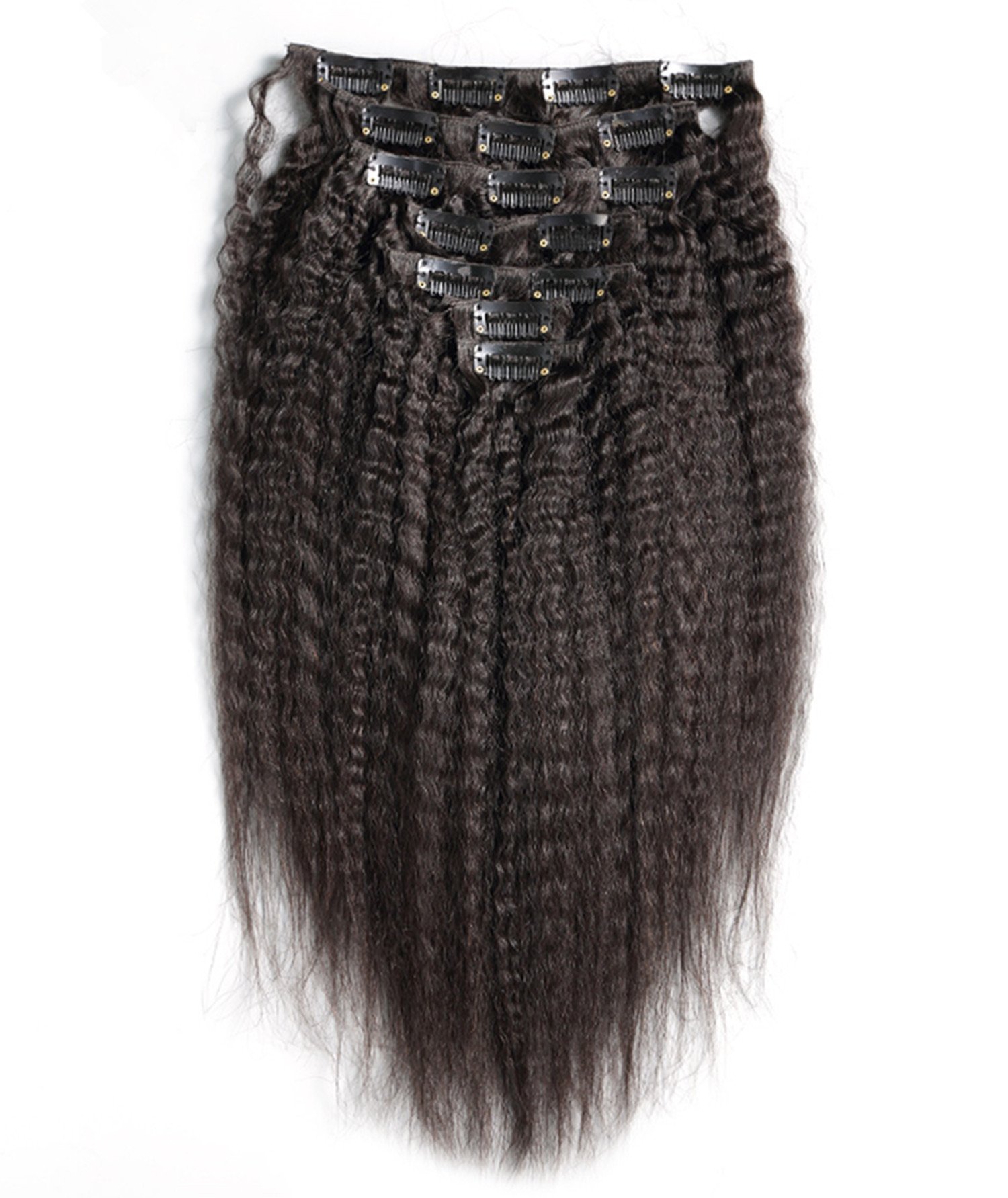KEYU Virgin Human Hair Kinky Straight Hair Extensions Clip