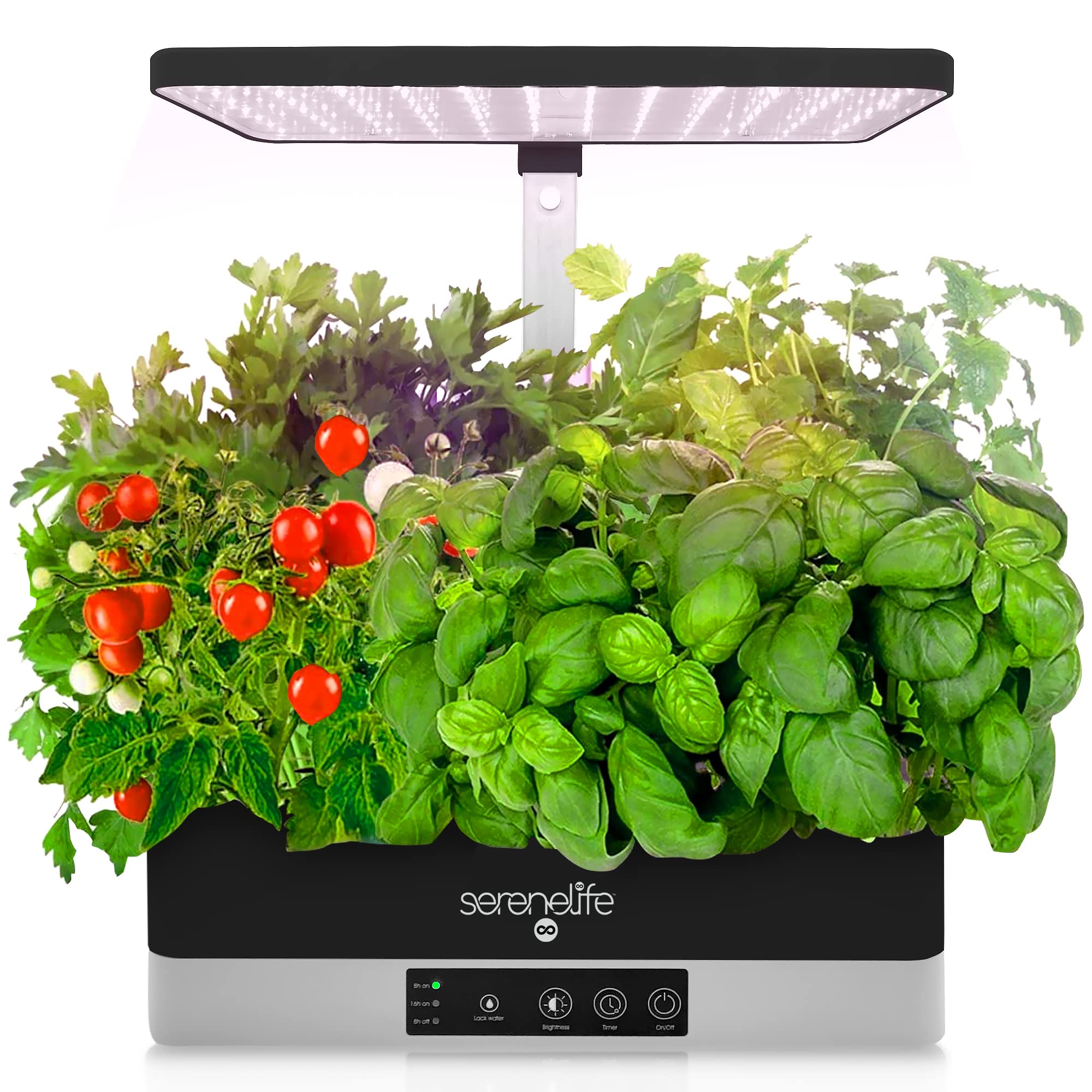 SereneLife Hydroponic Herb Garden – 6 Pod Indoor Kit, Full-Spectrum Grow Light, Adjustable Height, Smart Plant System, Black