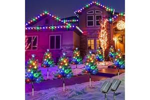 YIQU 8-Pack Solar Christmas Tree Garden Stake Lights, Solar Powered Yard Landscape Path Lights Prelit Small Xmas Tree Lights Outdoor Waterproof for Christmas Decorations Pathway Garden Yard Holiday Party