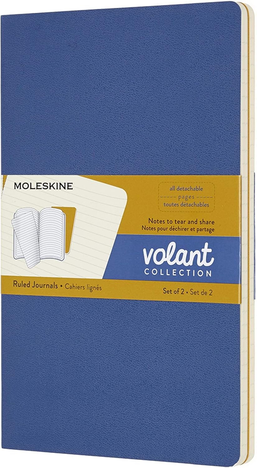 Volant Journals Large Ruled Forget Me Not Blue & Amber Yellow, Forget Blue/Amber Yellow, 13 x 21 cm