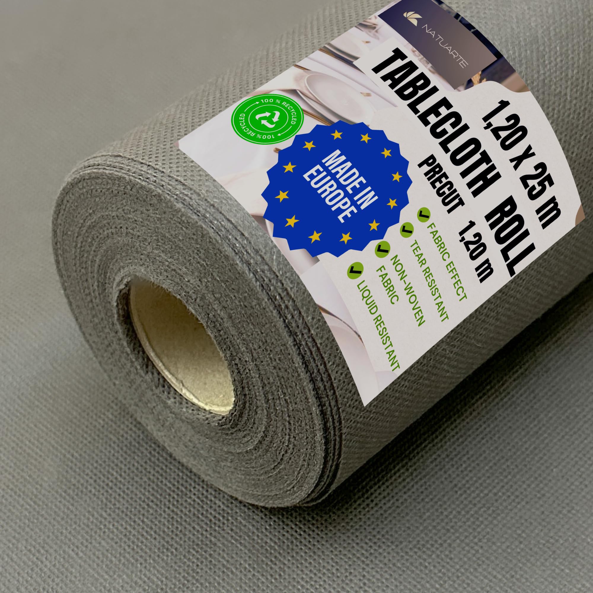 NATUARTE Tablecloth, 1.20 m x 25 m, Disposable Banquet Roll, Fabric Like Look and Feel, Roll for Parties, Celebrations, Birthdays, Events, Non Woven Fabric, Grey Color 1.20x25m