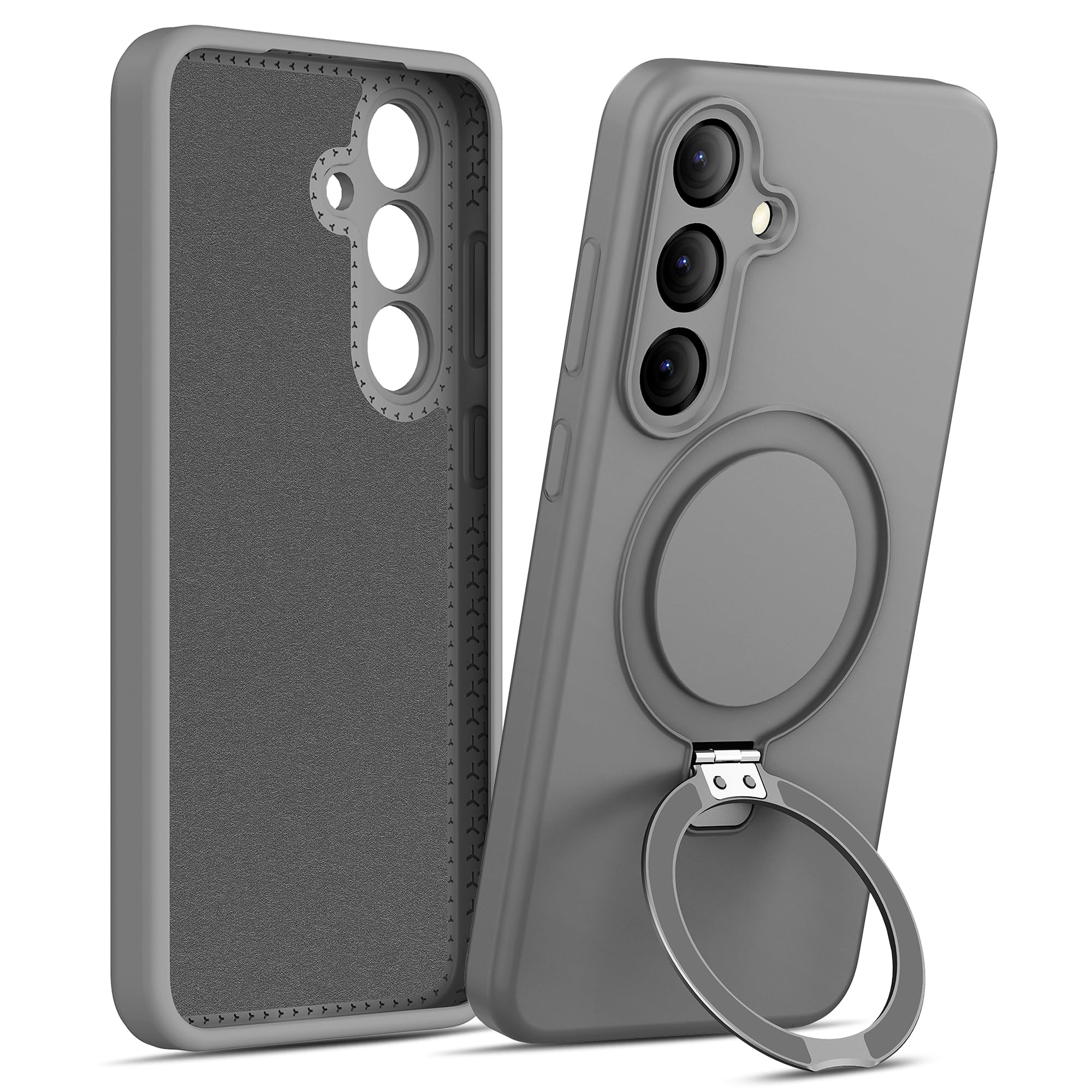 Photo 1 of Jockvo with Magnetic Invisible Stand Phone Case for Samsung Galaxy S25 6.2 inches, Silicone Compatible with Magsafe Military Grade Full Camera Protection Phone Covers for Women Men(Gray)