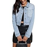 luvamia Cropped Jean Jacket Women Trendy Rhinestone Embellished Going Out Party Short Stretchy Trucker Denim Jackets