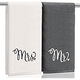 Tingjoo 2 Pcs Mr. and Mrs. Hand Towels 100% Cotton Embroidered Bathroom Towel Gift for Valentine's Day Couple Wedding Engagement Anniversary Bathroom Decor 29 x 13 Inch