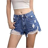 Floerns Women's High Waisted Distressed Jean Shorts Wide Leg Ripped Denim Shorts