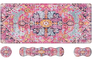 iLeadon Desk Mat Set, Mouse Pad with Wrist Rest + Keyboard Wrist Rest + Large Mouse Pad + Coaster, 4in1 Rug Large Gaming Mouse Pad Set for Home Office, Boho Retro Art