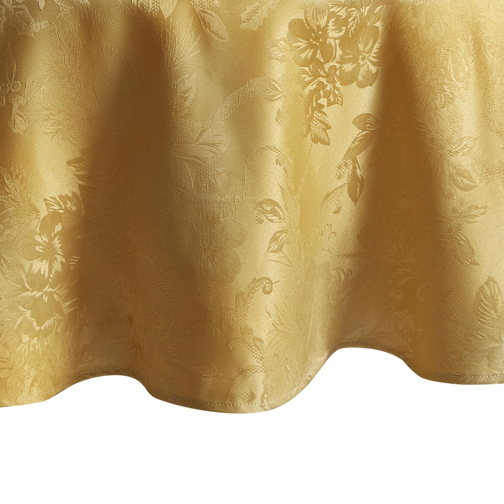 Elrene Home Fashions Poinsettia Elegance Jacquard Christmas/Holiday Waterproof Stain Resistant Dining Tablecloth, 90"X90" Round, Gold