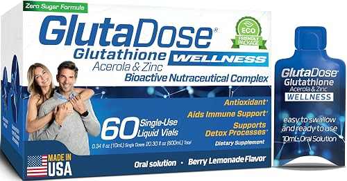 Liquid Glutathione Supplement, Lemon Berry Flavored Acerola Energy Booster w/Zinc, Daily Vitamins & Minerals, Zero Sugar Formulation, Everyday Auto-Immune Support for Adults, 0.34 fl oz, Pack of 60 in Kenya