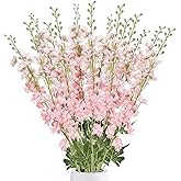 Thiccywoov 12 Pcs Delphinium Artificial Flowers, 33.5'' Long Stem Lifelike Faux Silk Flower Fake Look Real Bouquet for Tall Vase DIY Wedding Party Home Kitchen Arrangement Decor(Pink)