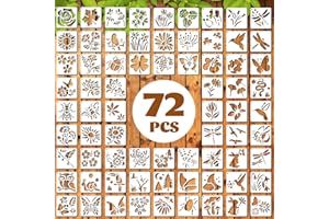 YAZHIJI 72 Pcs Botanical Stencils Set, Reusable Butterfly & Flower Painting Templates - Leaf, Dragonfly, Wildflower Nature Crafts Kit for Wall Murals, Fabric Art, Wood Signs, Kids Classroom Projects​
