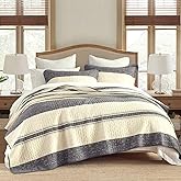 PANGUSHAN 100% Cotton Quilt King Size, King Quilt Set, Farmhouse Striped Quilt Bedding Set Bedspread for King Bed, All Seasons, 3pcs