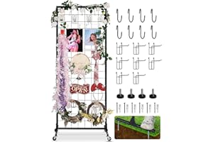 AHOWPD Gridwall Panel Display Stand Rack- Heavy-Duty Movable Wire Gridwall Display Racks with Wheels and Feet, Floorstanding and Wall Mount Double Side Display Stand (Black) (Black, 1 pc)