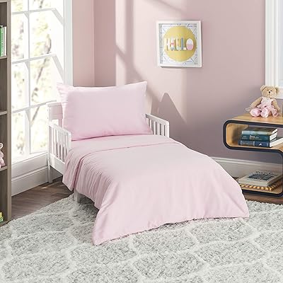 Buy Everyday Kids 4 Piece Toddler Bedding Set Includes Comforter Flat Sheet Fitted Sheet And Reversible Pillowcase Solid Pink Online In Indonesia B07mvnd2h3