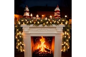 Dushle 6FT Christmas Garland with Lights Battery Operated Lighted Christmas Garland with Pine Cones Red Beries,Twinkle Snowflake& Tree Mixed LED Lights Mantle Xmas Christmas Decoration Indoor Outdoor