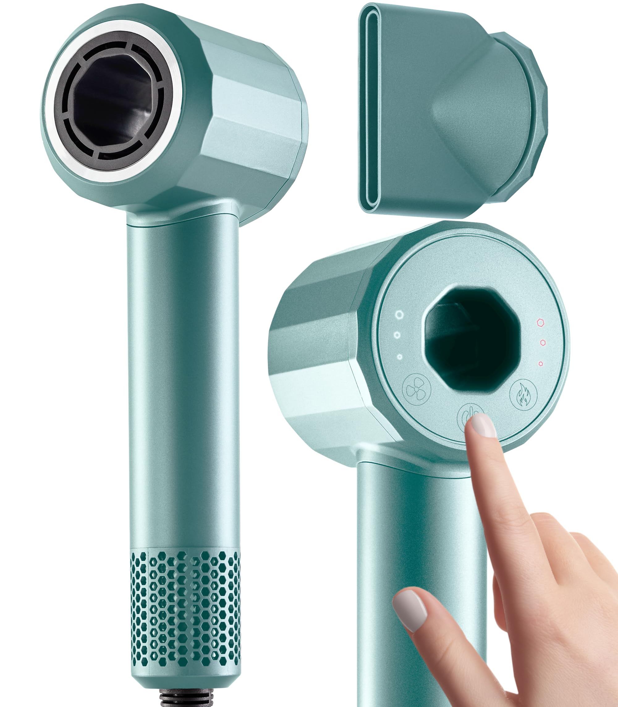 Photo 1 of Ionic Hair Dryer Premium Quality, High-Speed Professional Brushless Motor 110,000 RPM, 1600W Power, 9 ft Long Cord and Magnetic Nozzle, Lightweight Blow Dryer Quiet Fast Drying for Women & Men (Green)