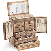 Emfogo Jewelry Box for Women Wooden Jewelry Boxes & Organizers 5-Layer Rustic Large Jewelry Organizer Box with Mirror & 8 Drawers for Rings Earrings Necklaces Bracelets Women Girls Gifts
