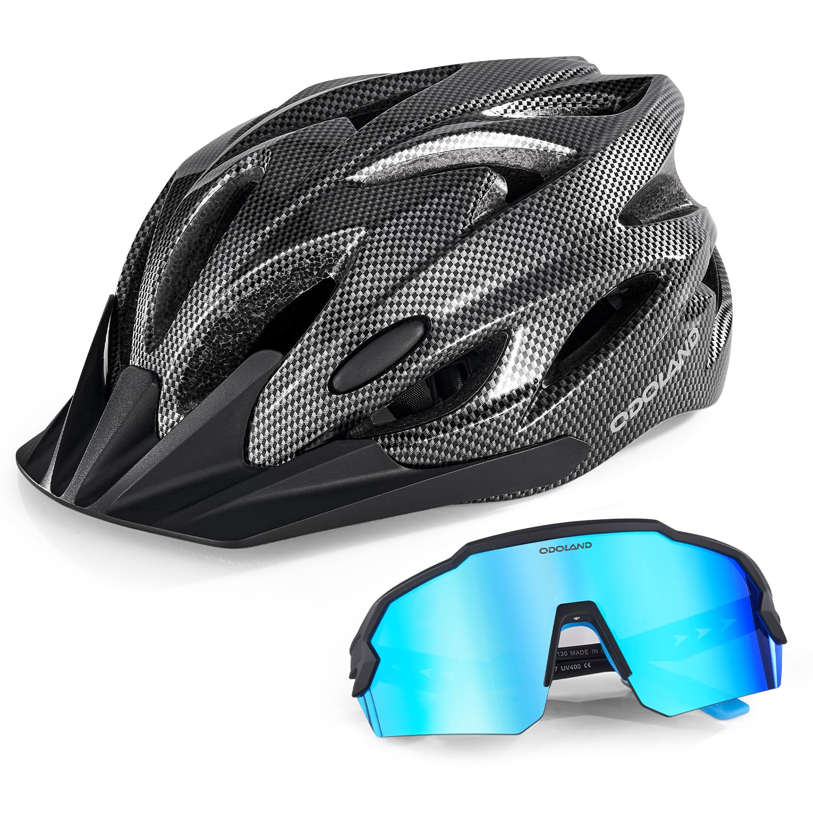 Odoland Flash Bike Helmet with Cycling Sunglasses - Adult Cycling Helmets for Road Bike Mountain Bike - Adjustable Lightweight Cycling Helmet for Men and Women Green