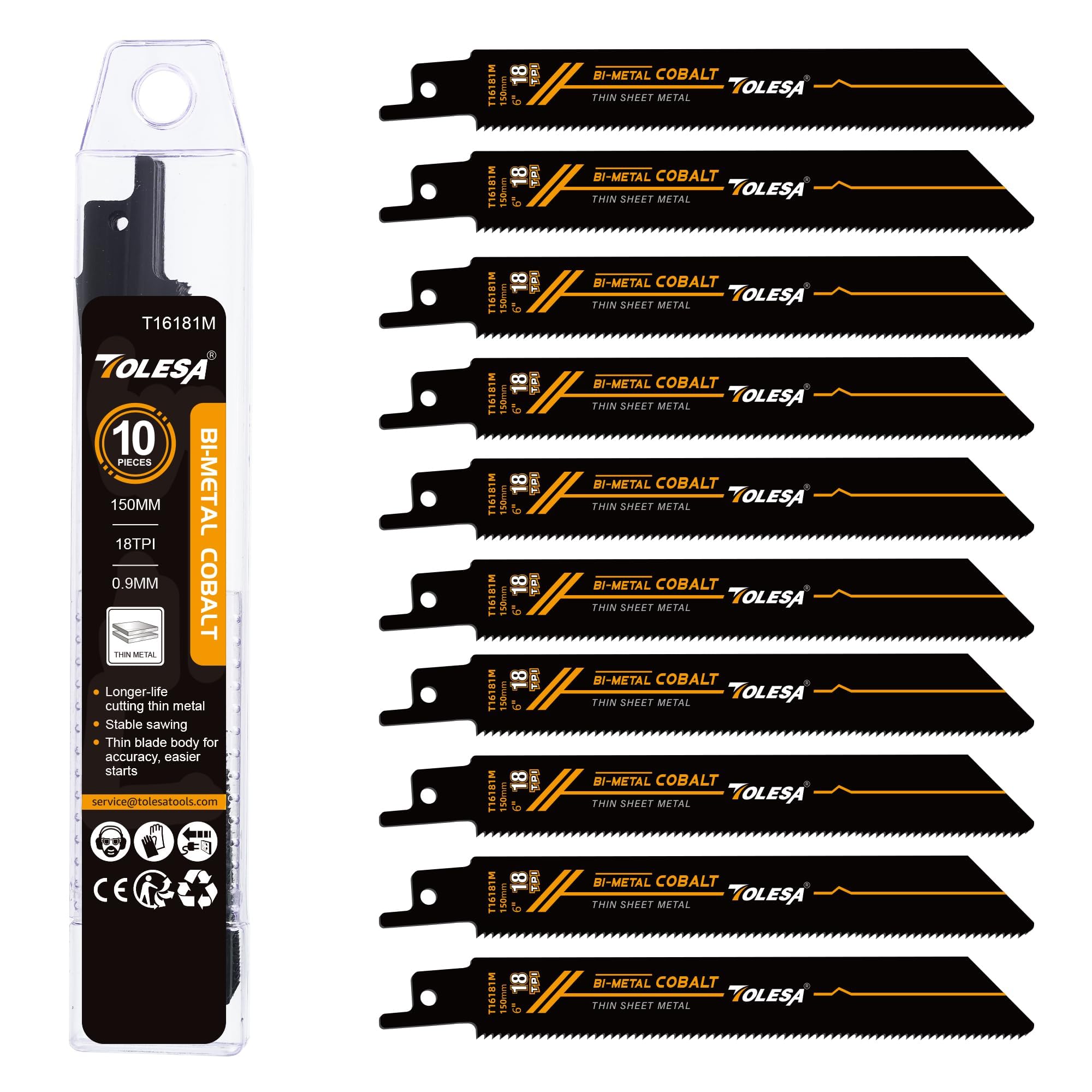 TOLESA Reciprocating Saw Accessories Metal Cutting 6 Inch 18 TPI Bi-Metal Saw Accessories M42 Teeth With Cobalt For Pipes, Profiles And Medium To Thin Sheet